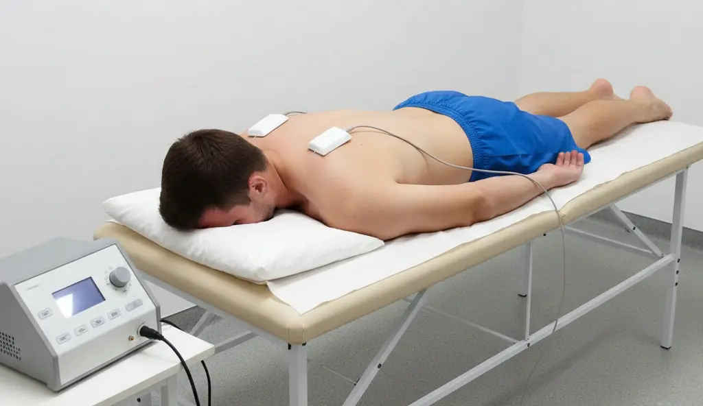 Pacjent z przyczepionymi dwiema elektrodami w górnej części grzbietu.